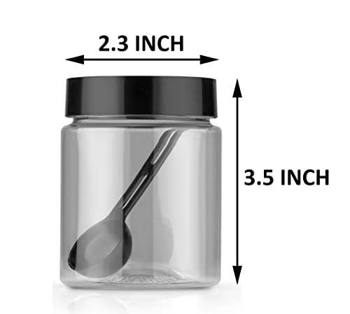 HAPPI Multipurpose Unbreakable Plastic Transparent Storage Containers For Kitchen Airtight Masala Box Dabba Spice, Cereal, Dry Fruits Spice Box 250 ML Round with Spoons (Set of 8 Pcs)