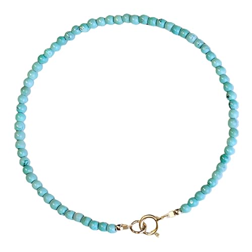 Gargantilla de turquesa natural de 2 mm para mujer, cierre de mariposa de oro de 14 quilates, elegante joyería bohemia para trajes especiales