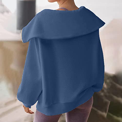 Womens Casual Quarter Zip Up Pullover Sweatshirts Hoodies Long Sleeve Oversized Y2K Fall Outfits Rib Knit Clothes Teen Girls 5