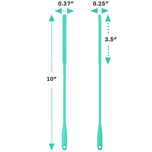 Purtribe Silicone Straw Brush 4 Pack - (2 Small, 2 Wide) - 10 Inches Reusable Straw Cleaner, Pipe Cleaners, Straw Cleaning Tool for Drinking Straws, Pipes, Tubes, Glass and Detailing (Teal)