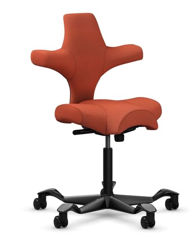 Image of HAG Capisco Sit to Stand Chair-Black Frame-Upholstered Burnt Red