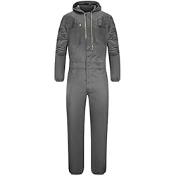 Mono De Trabajo Gris Yukirtiq Hombre Peto de Trabajo para jardín y Garaje Encapuchado Mono de Trabajo Mecánico Mono de Trabajo de Manga Larga con Elástico, Gris, XL
