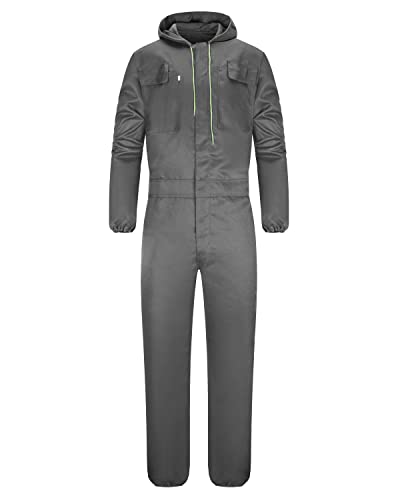 Yukirtiq Herren Baumwolle Arbeitsoverall Latzhose Arbeitskleidung mit vielen Taschen Arbeitskleidung für Handwerker, Grau, XL Cover