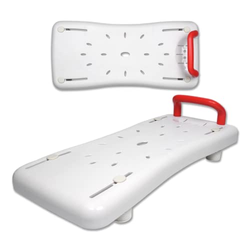 Froadp Badewannensitz Badewannenbrett zum Sitzen aus PP Kunststoff Wannensitz 41-63cm Einstellbarer Abstand Badewanne Sitzbrett für Erwachsene Senioren Schwangere (70x31x5cm, mit Rot Griff)