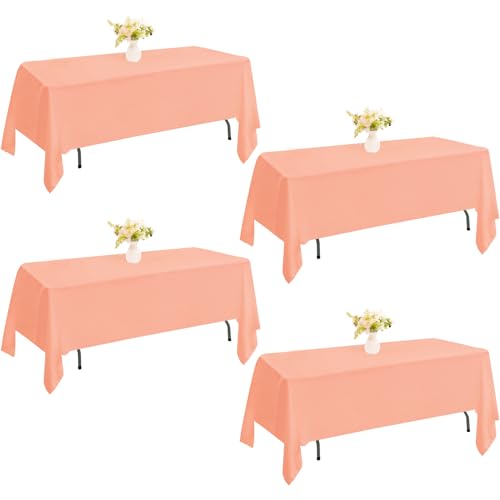 Image of 4 Pack Rectangle Tablecloth for 6 Foot Tables Washable Polyester Table Cover for Wedding Dining Table Parties Banquet(60x102 Peach Coral)