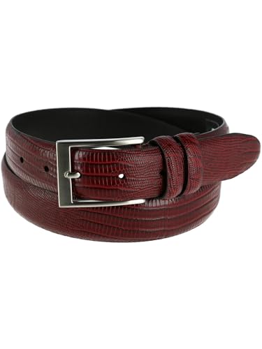 Toneka Men's Leather Embossed Lizard Print Belt, 38, Wine3