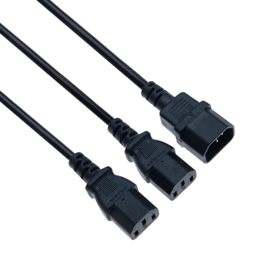 Power Extension Dual Y Splitter Cable Cord (2.5m) Kettle Lead UK IEC C14 to 2x C13 Mains Cord Male to Female Compatible with PC AC Computer Monitor Printer PDU UPS Systems Servers Audio (Black)