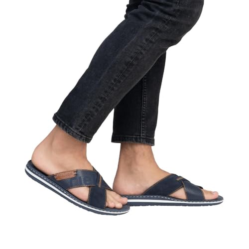 Rieker Herren Pantoletten 21098, Männer Slipper,Slip-ons,Backless Slipper,Mules,Gartenschuhe,Sommerschuhe,sommerclogs,Slides,blau (14),42 EU / 8 UK