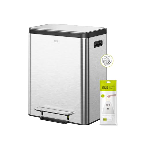 EKO Ecocasa Recycling Kitchen Bin 15+15Litre, Pedal Rubbish Bin with Two Removable Inner Buckets, Perfect for Kitchen & Home, Stainless Steel