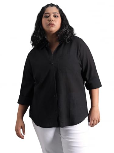 Image of High Star Women Classic Spread Collar Curved Cotton Oversized Casual Shirt