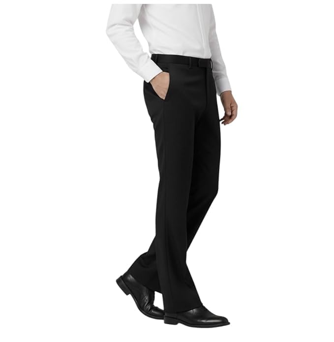Image of Men's Japanese Boot Cut Formal Trousers | Premium Slim Straight Fit Office Pant | Wrinkle Resistant Business Wear | Classic Flat Front Dress Pants for Men Black