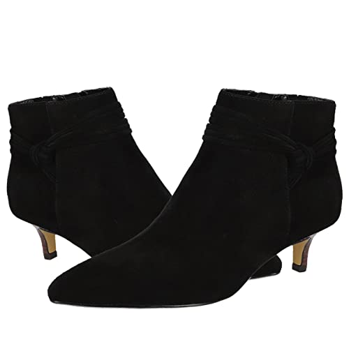 MOOMMO Women Low Kitten Heel Suede Ankle Boots Bow Pointed Closed Toe Zipper Chelsea Boots 2