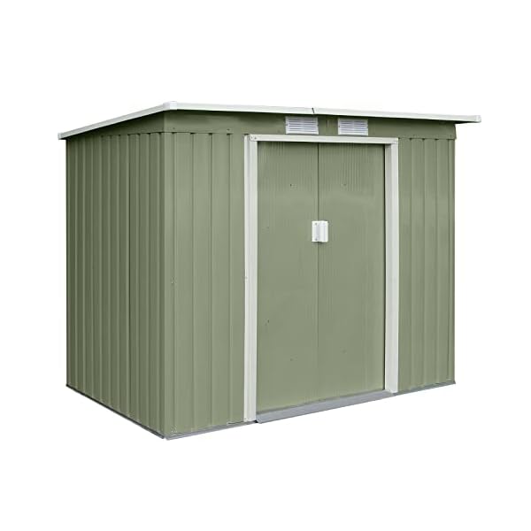 HATTORO P100 metalen tuinhuis met 2 schuifdeuren, tuinschuur, gereedschapskast, grootte: 213 × 130 × 173 cm, groen, lessenaarsdak, van verzinkt staal, gereedschapsschuur metaal