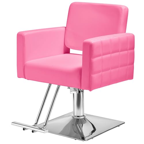 Barber Salon Chair for Barbershop - Load Weight 330 Lbs Heavy Duty Hydraulic Pump Height Adjustable 360Swivel with Footrest Soft Leather with Armrest Salon Spa Hair Styling Stylist Braiding (Pink)