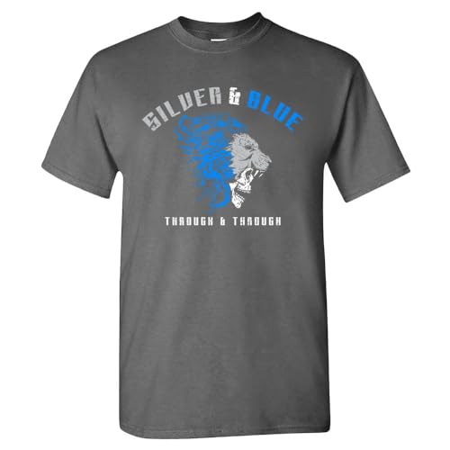 Xtreme Apparrel Silver & Blue Through & Through Mens Skull T-Shirt for Detroit Fans (Charcoal Shirt XL)
