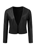 Allegra K Faux Leather Jacket for Women's Collarless Open Front Crop PU Moto Biker Jackets Medium Black