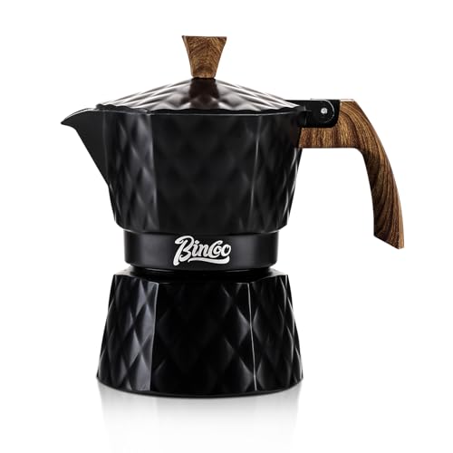 Bincoo Double Valve Moka Pot 2 Cups,Stovetop Espresso Maker,Italian Coffee Maker for Home and Camping (Black)