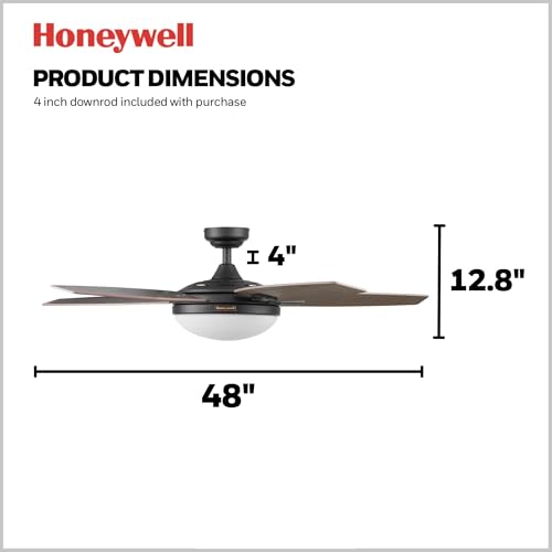 Image of Honeywell Ceiling Fans Carmel, 48 Inch Contemporary Indoor LED Ceiling Fan with Light, Remote Control, Dual Mounting Options, Dual Finish Blades, Reversible Motor - 50197-01 (Bronze)