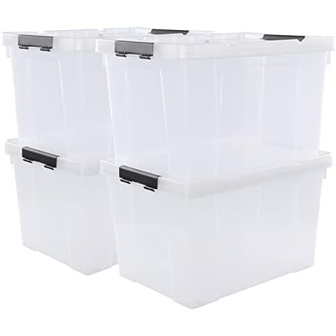Gloreen 50 L Large Plastic Wheeled Storage Box Container, 4 Packs Cover