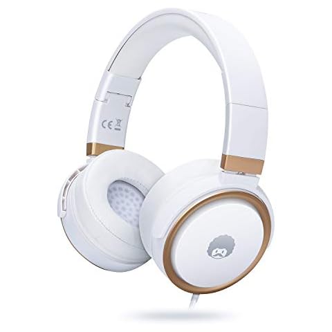 ROCKPAPA Circle ONE Wired Headphones with Microphone and Volume Control Foldable Lightweight Headset for Cellphones Tablets Smartphones Laptop Computer PC Mp3/4 CD DVD White/Gold Cover