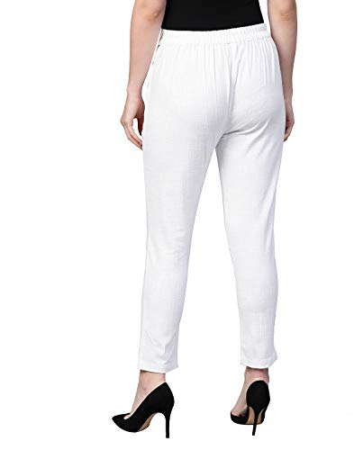 Image of Yash Gallery Women's Regular Fit Mid Rise Solid Cotton Slub Ankle Length Regular Trouser Pant