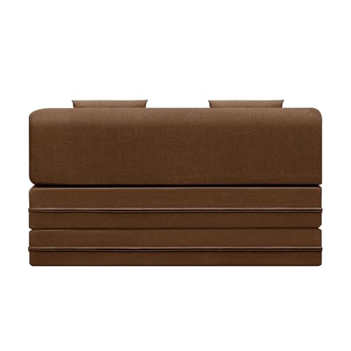 Image of Easy Foldable Two Seater Sofa Cum Bed Jute Fabric - Washable Cover with Two Cushion 4x6 Feet for Home & Office Guest Room Brown Color