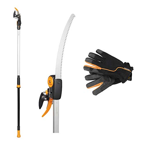 Preisvergleich Produktbild markenbaumarkt24 Set von FISKARS: Powergear Schneidgiraffe UPX82 + Adapter-Baumsäge + Arbeitshandschuhe im Vorteilspaket