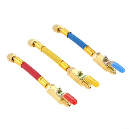 HomeVortex Kit de manguera de carga de refrigeración de CA con válvula de bola de cierre manual 1/4 SAE para R134A R410A R22 construcción de metal resistente codificada por colores