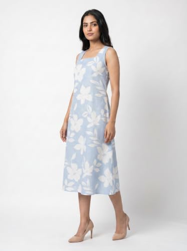 Image of Women's Printed Midi Dress, Square Neck, Sleeveless, A-Line Fit, Casual Summer Wear