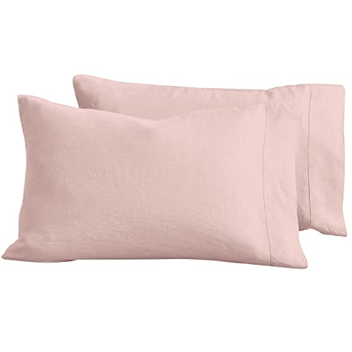 Image of Baloo 100% French Linen Pillowcases - Set of 2 (Blush Pink - 51"x76" - Standard Size) | Cool, Soft & Durable | Machine Washable & Dryer Safe | OEKO-TEX® STANDARD 100 Certified