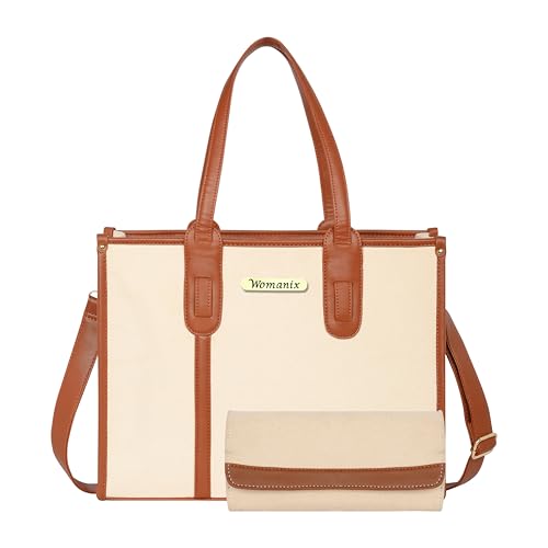 Womanix Laptop Tote Bags for Women Work Bag 15.6 inch Briefcase for Women Large Capacity Handbag for Office, School, Travel Teacher Purse Lightweight Computer Bag Business. (Beige Tan)