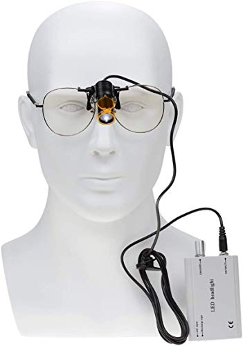 BONEW Zahnärztliche chirurgische Scheinwerfer-Scheinwerfer, 5 W, LED, hohe Leistung, Helligkeit, hängende Batterie mit Filter, Clip-On-Typ + Stoffetui für alle Brillen (Silber)