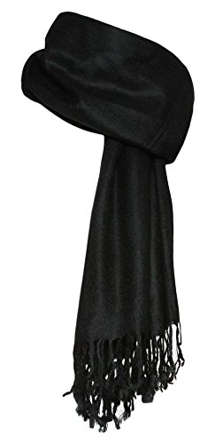 Pashmina Soft Shawl Wrap Scarf with Fringes, Black