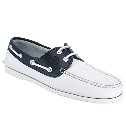 Seajure Men’s Boat Shoes Navagio White, Navy Blue and Red Leather2