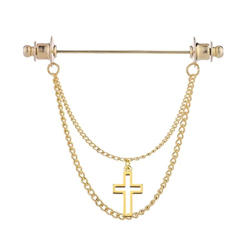 Image of Chain Lapel Pin Collar Bar Tassel Brooch Classic Ball Head Brass Shirt Collar Bar Tie Pins for Men Wedding Business