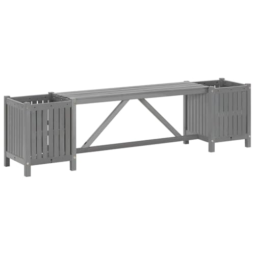 Banc de jardin avec 2 jardinières 150 cm bois d acacia gris