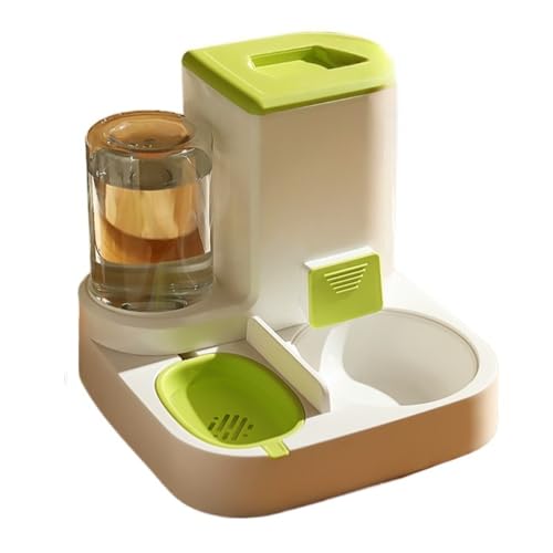 TAIUTYU自動給餌器と飲料水セット2 in 1、取り外し可能、お手入れ簡単、犬や猫に適しており、取り残されることを防ぎます。 (基本,グリーン)
