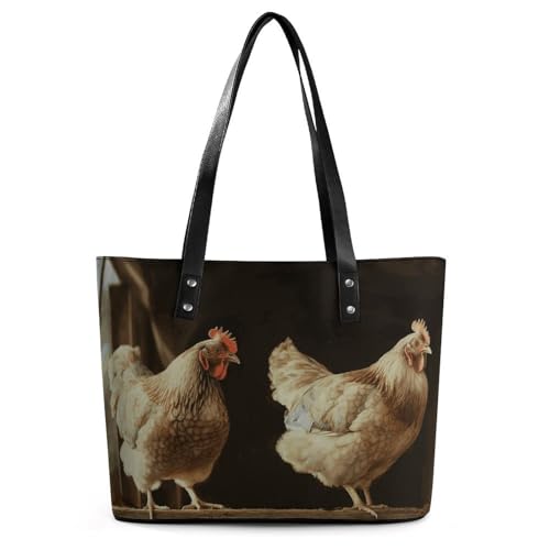 Sac à main imprimé trois poules grand volume en cuir litchi