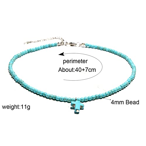 Small Dainty Cross Necklace Pendant Bohemian Turquoise Seed Bead Beaded Necklace Choker for Women Men Faith Jewelry Gift4