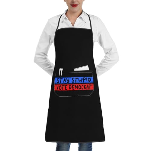 nopicsn Stay Stupid Vote Democrat Apron for cooking with Pockets Women Men Kitchen Chef Funny Aprons