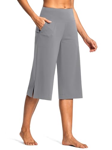 Image of ISEEGZ 15 inch /18 inch /21 inch Capri Pants for Women High Waist Wide Leg Yoga Capris with Pockets Stretchy Loose Fit Casual Workout