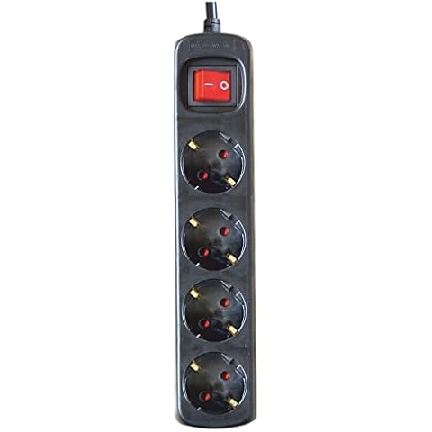 Regleta enchufe con 4 tomas con interruptor, Negro Cover