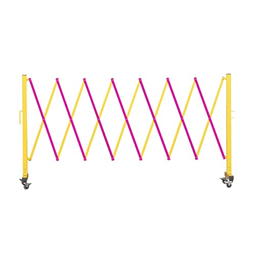 Trafford Industrial Expandable Metal Barricade, 11 Feet, Yellow and Magenta, Mobile Safety Barrier Gate, Retractable Traffic Fence