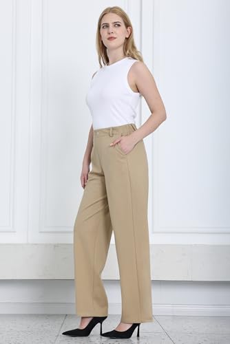 KYAL Women's High Waisted Stretchy Dress Pants - Straight Leg Office Trousers, Pull-On With Pockets - View #4