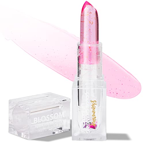 Blossom Lip Gloss Moisturizing pH Lip Balm, Strawberry Scented Color Changing Shimmering Lip Stain Tint, Infused with Real Flowers, 3g, Blush