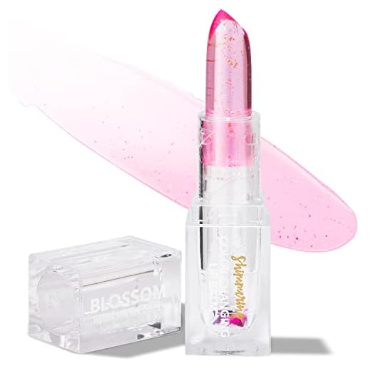 Blossom Moisturizing Color Changing Shimmering Lip Balm Sparkle Lip Stain Tint, Infused with Real Flowers, 3g, Blush