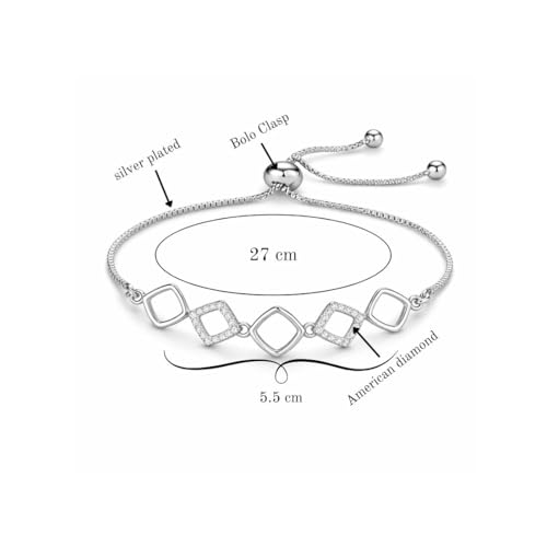 Image of Nilu's Collection Rose Gold & Silver Plated American Diamond Adjustable Bracelet, Stylish Fashion Jewellery Gift for Women