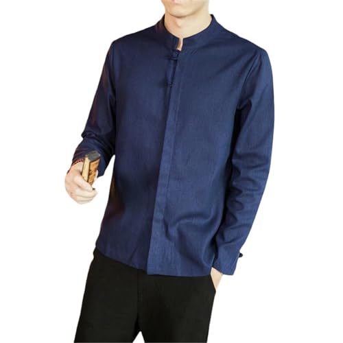 Costume d'automne rétro chinois en lin homme avec col montant bouton