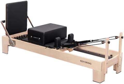 REFORING Pilates Reformer Machine for Home,Quality Pilates Reformers Equipment with Adjustable Resistance System,PU Leather,Durable Piano Wire Springs and Silent Padded Carriage (F1 Maple Series)