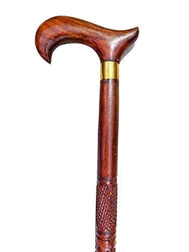 Image of Titox Antique Designer Wooden Craft Walking /Cane Stick with Base Rubber for Old People(Unisex) (Wooden Stick) - Brown (Medium)